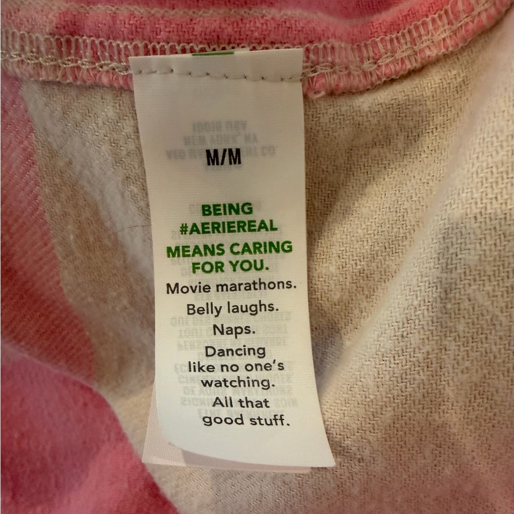 aerie Anytime Layering Oversized 100% Cotton Plaid Pink Cream Button Down - Picture 11 of 14